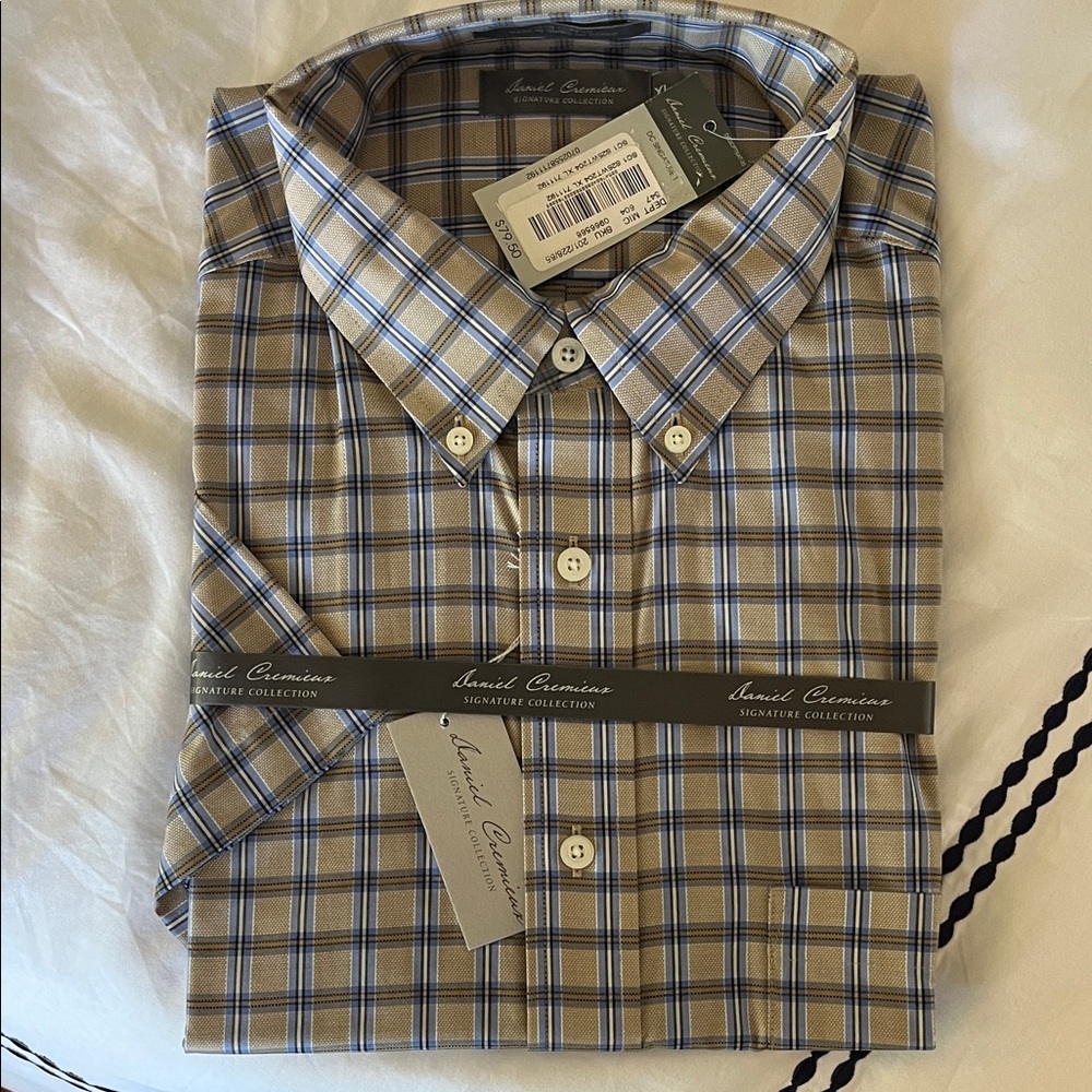 Daniel Cremieux Signature collection Short-Sleeve Plaid dress Shirt - Tan/Blue